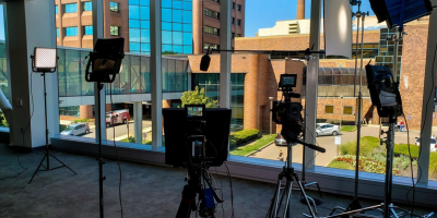 Cameras set up for a medical shoot at UC Health