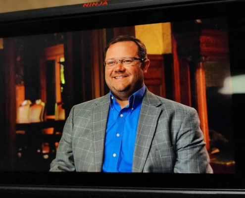 Mike Sipple Jr on Camera for a corporate brand video in Newport, KY at the offices of Centennial, Inc.