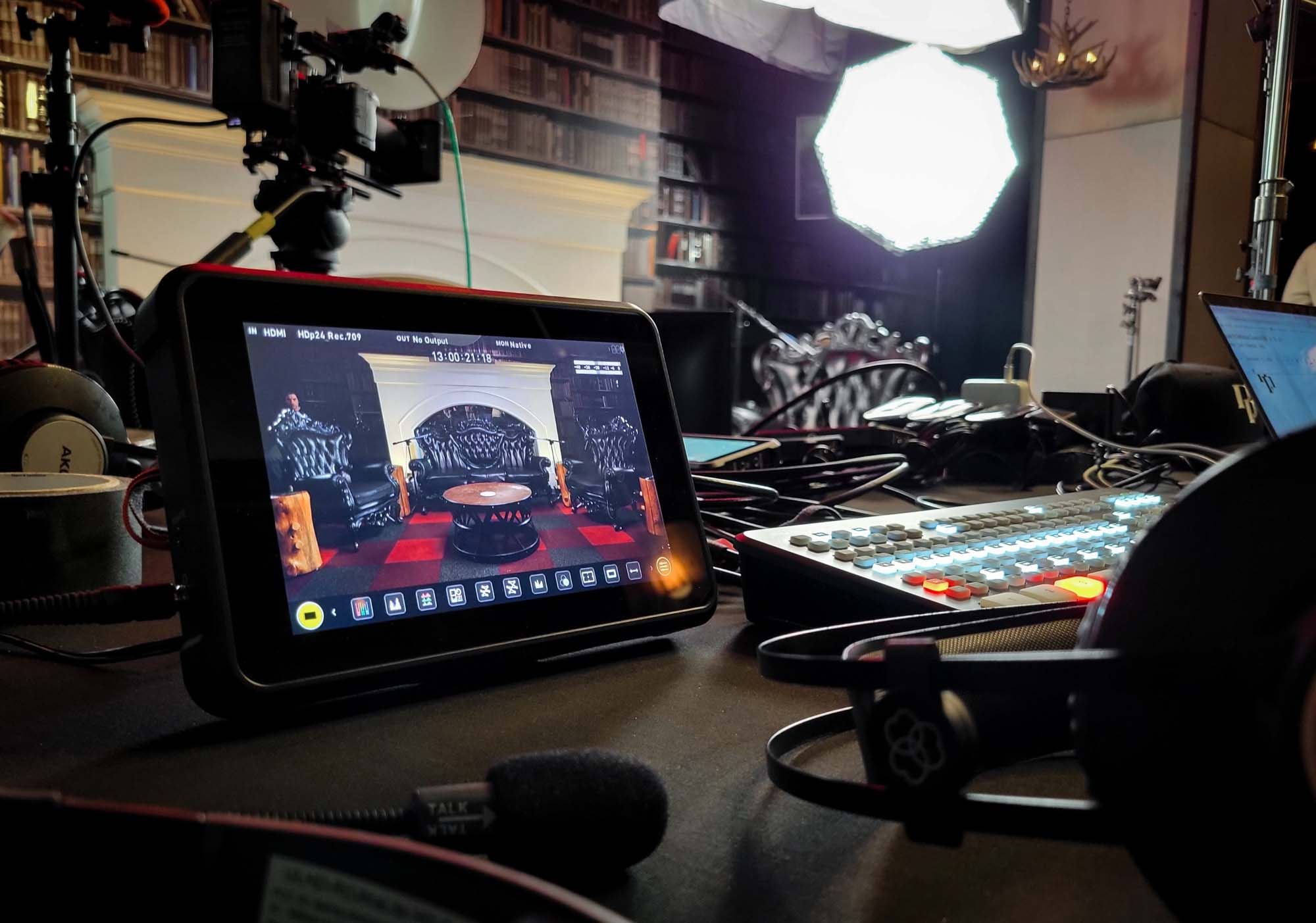 BTS photo of Ninja monitors used for Podcast P's podcast production.