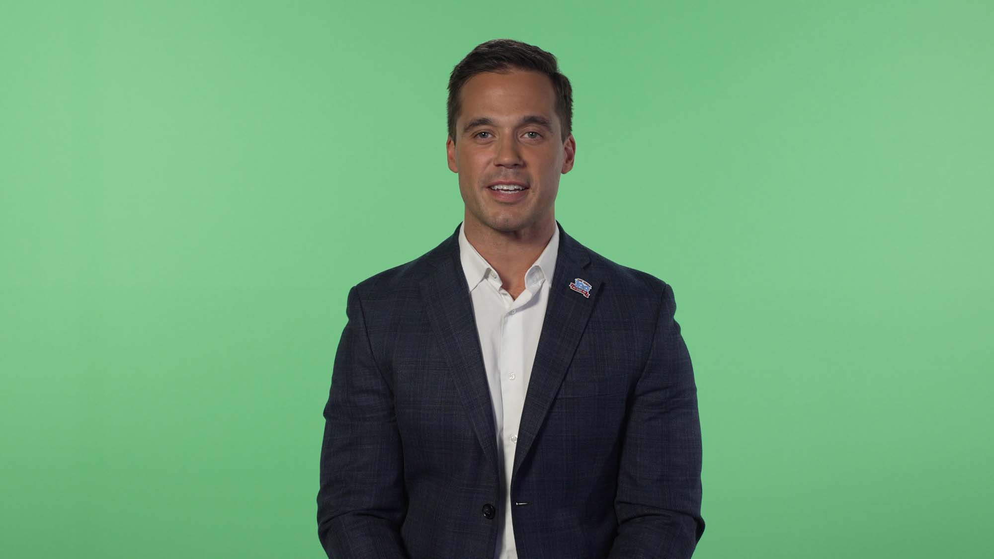 Screenshot of Chris Hickok in front of a green screen for Home City Ice's studio interviews.