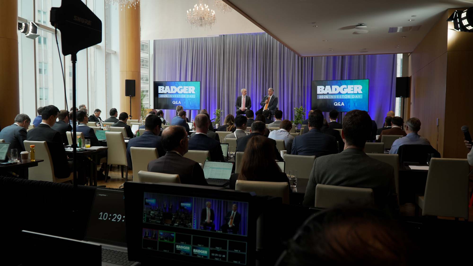 BTS image of Badger's 2024 Investor Day event production.