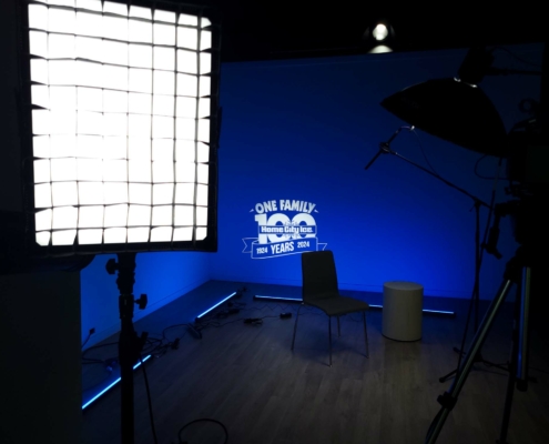 Nanlite tubes and Gobo as part of a studio video production for Home City Ice.