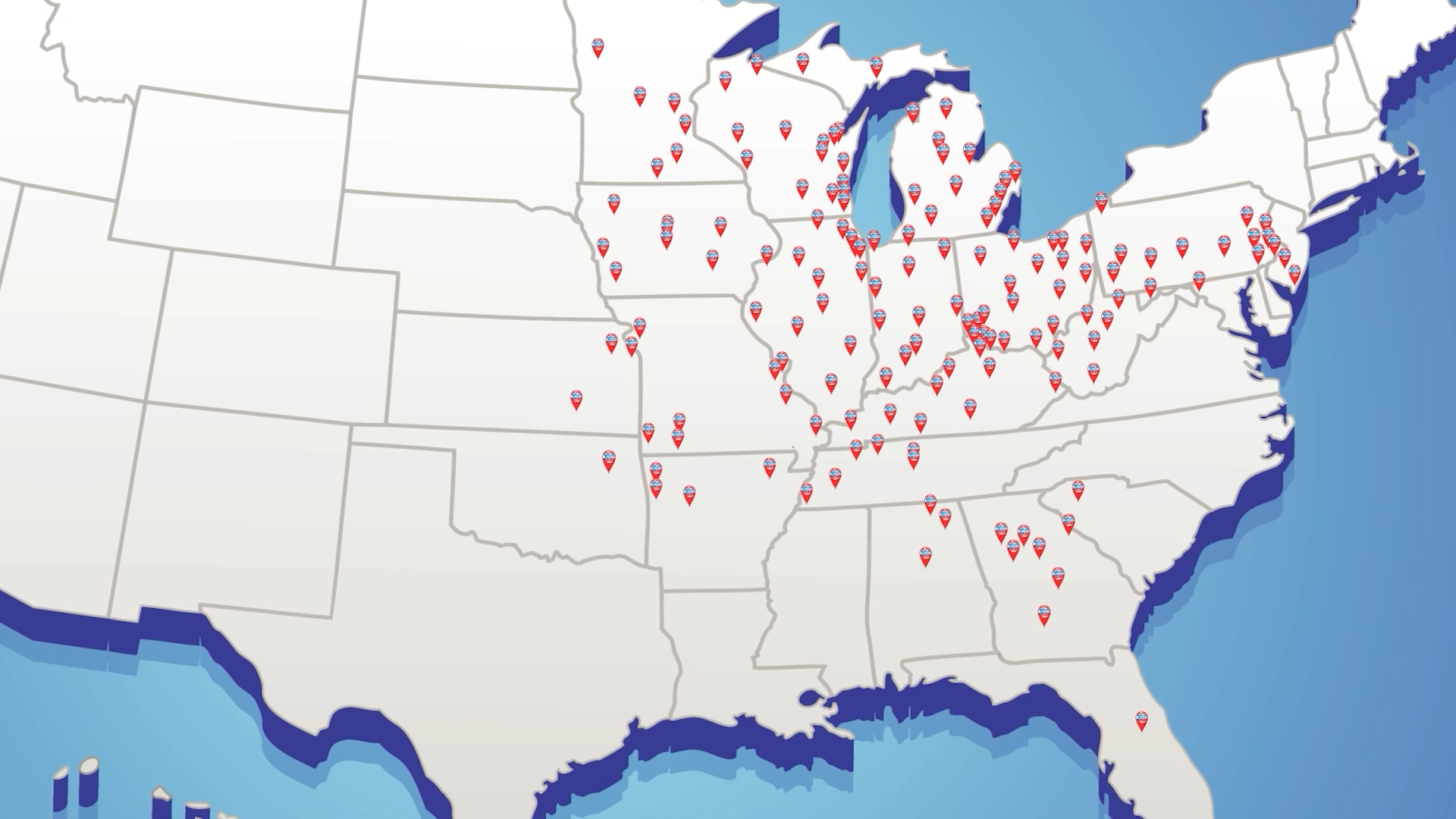 Graphic of a map created for Home City Ice's 100 year anniversary video.