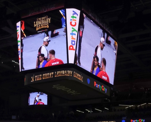 Photo of the arena screen at the Great Lombaby Games.